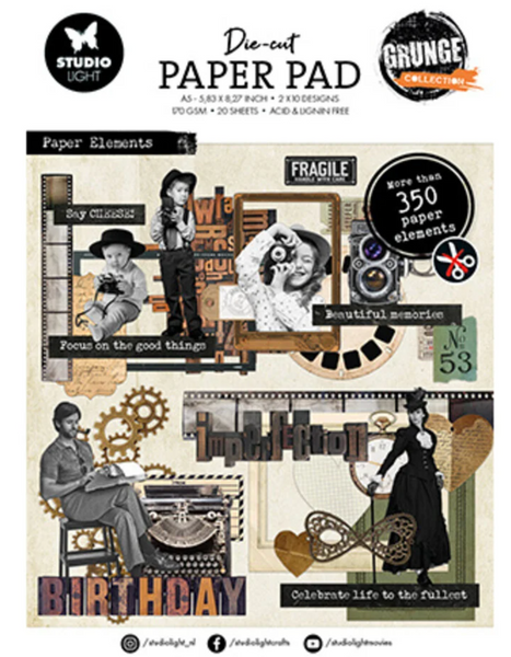 STUDIOLIGHT Die-Cut Paper Pad | Grunge Collection | Paper Elements