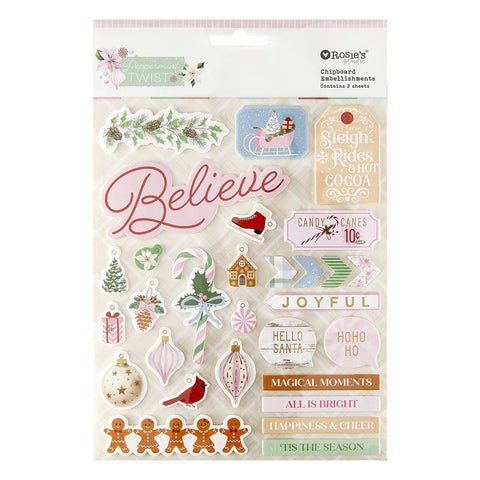 ROSIE'S STUDIO Peppermint  Twist | Chipboard Embellishments