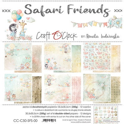 CRAFT O'CLOCK Safari Friends | Paper Pack | 12 x 12