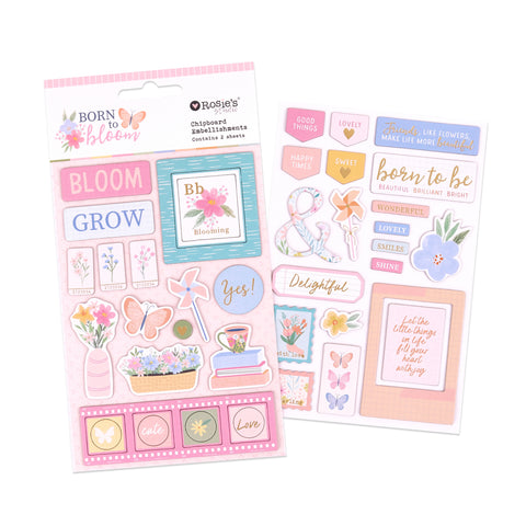 ROSIE'S STUDIO Born to Bloom | Chipboard Embellishments