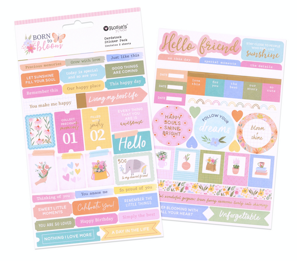 ROSIE'S STUDIO Born to Bloom | Cardstock Sticker Pack | 2 sheets