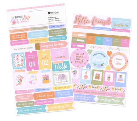 ROSIE'S STUDIO Born to Bloom | Cardstock Sticker Pack | 2 sheets