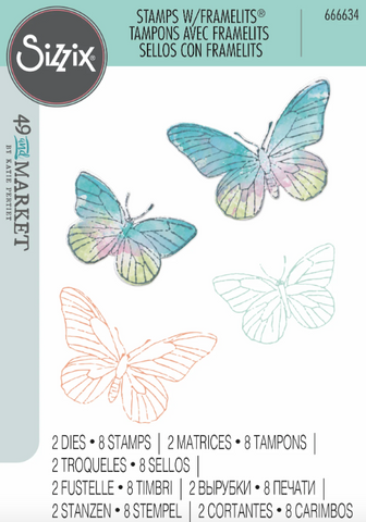 SIZZIX | 49&MARKET | Painted Pencil Butterflies | Stamp & Die Set