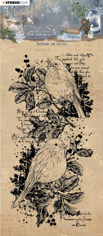 STUDIOLIGHT | Jenine's Mindful Art | Vintage Christmas | Robins on Holly Stamp