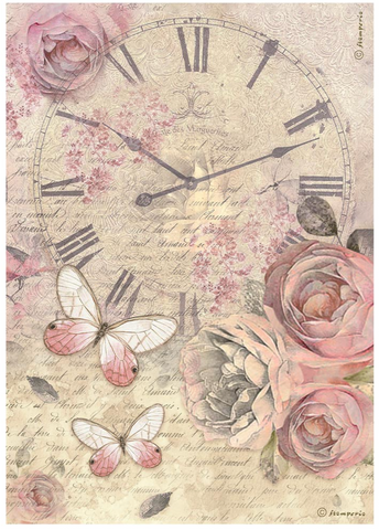 STAMPERIA Shabby Roses | Rice Paper | Clock