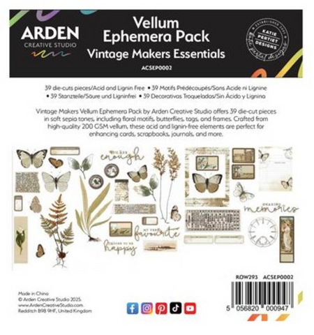 ARDEN CREATIVE STUDIO Vellum Ephemera Pack | Vintage Makers Essentials