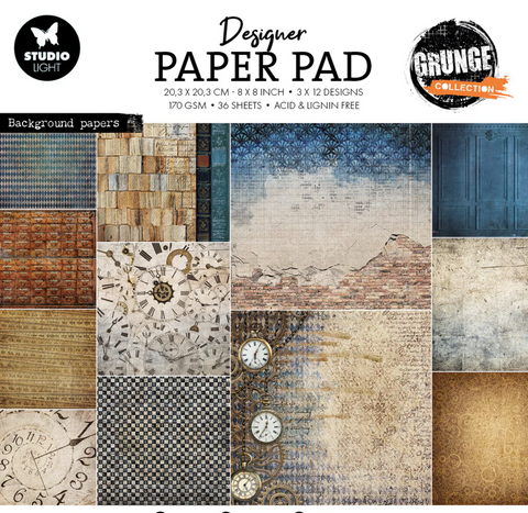 STUDIOLIGHT Designer Paper Pad | Grunge Collection | Background Papers