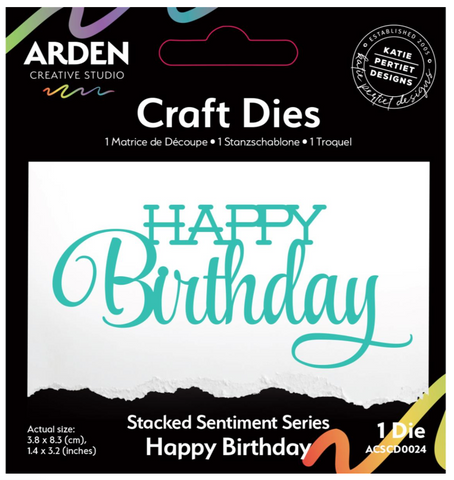 ARDEN CREATIVE STUDIO Craft Dies | Stacked Sentiment Series | Happy Birthday