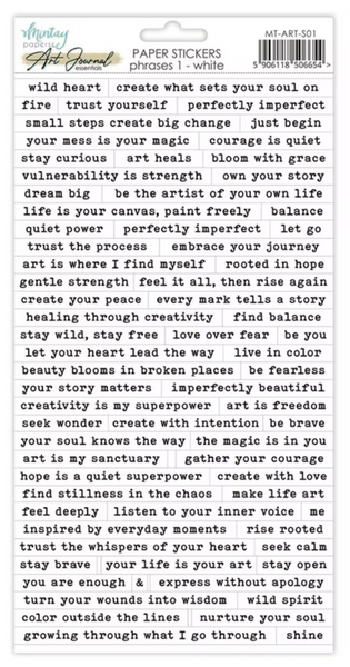 MINTAY Art Journal Essentials | Paper Stickers | Phrase 1 | White