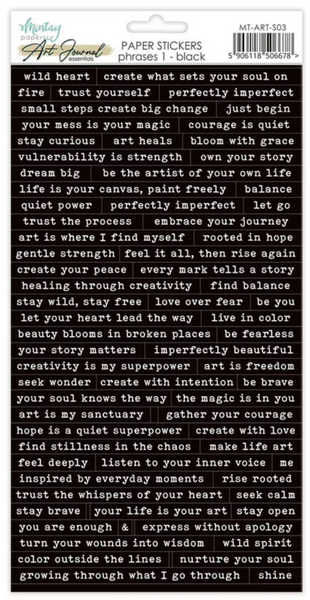 MINTAY Art Journal Essentials | Paper Stickers | Phrase 1 | Black