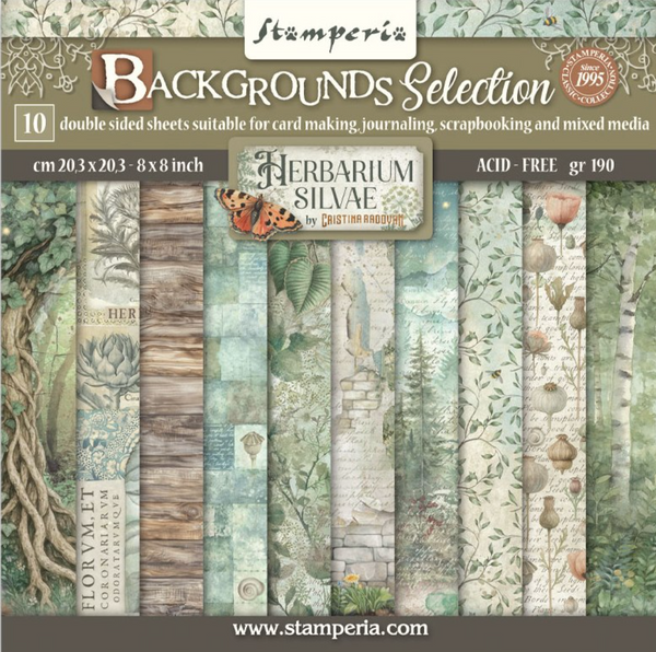 STAMPERIA Herbarium Silvae | 8x8 Backgrounds Selection Paper Pad