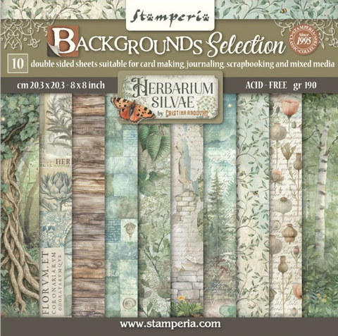 STAMPERIA Herbarium Silvae | 8x8 Backgrounds Selection Paper Pad