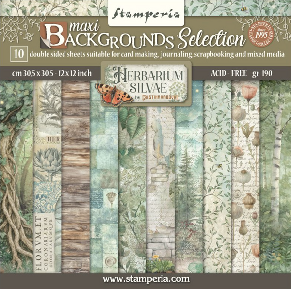 STAMPERIA Herbarium Silvae | 12x12 Backgrounds Selection Paper Pad