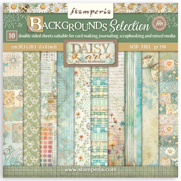 STAMPERIA Daisy Art | 8x8 Paper Pad Backgrounds