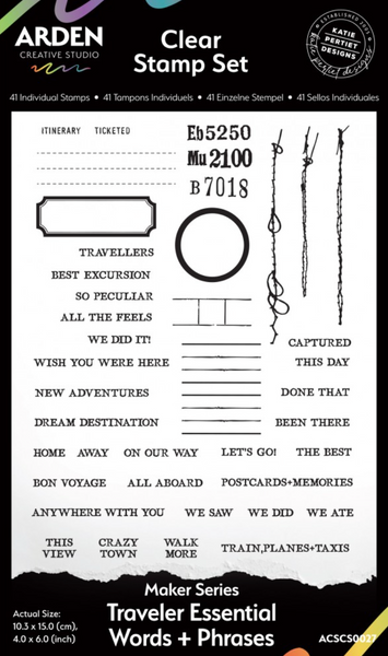 ARDEN CREATIVE STUDIO Clear Stamp Set | Maker Series | Traveler Essential Words + Phrases