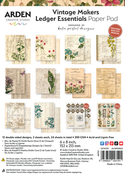 ARDEN CREATIVE STUDIO Vintage Makers LEDGER Essentials | Paper Pad | 6x8