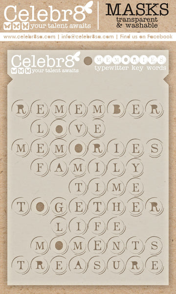 CELEBR8  MASK | Memories | Typewriter Key Words