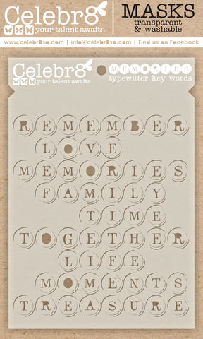 CELEBR8  MASK | Memories | Typewriter Key Words