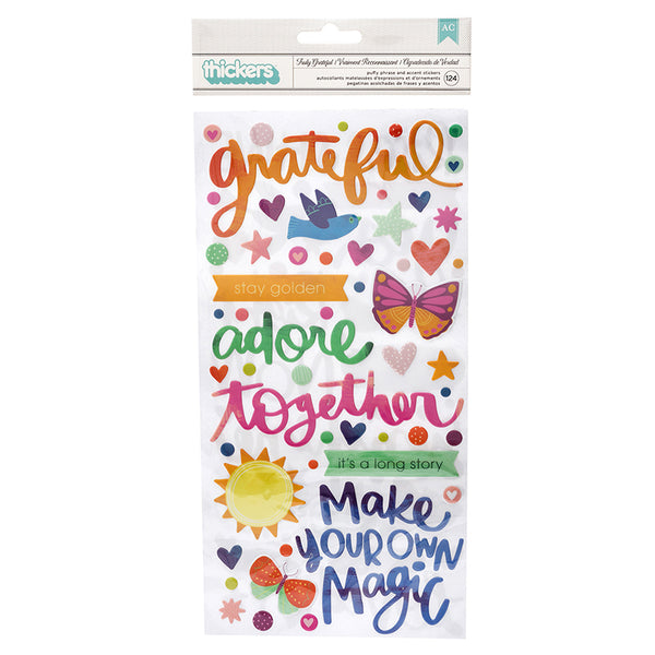 AMERICAN CRAFTS Thickers | Truly Grateful | Phrase Puffy Stickers