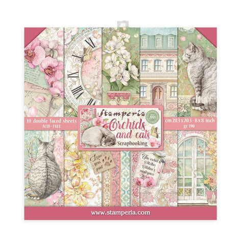 STAMPERIA Paper Pack | Orchids and Cats | 8x8 Inch