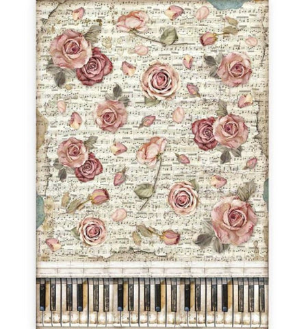 STAMPERIA Rice Paper | Roses and Piano | A3