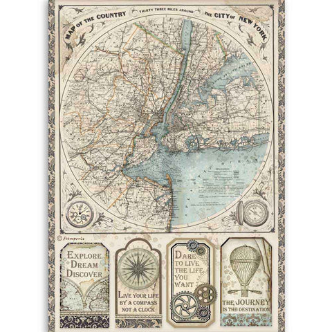 STAMPERIA Rice Paper | Map of New York | A4